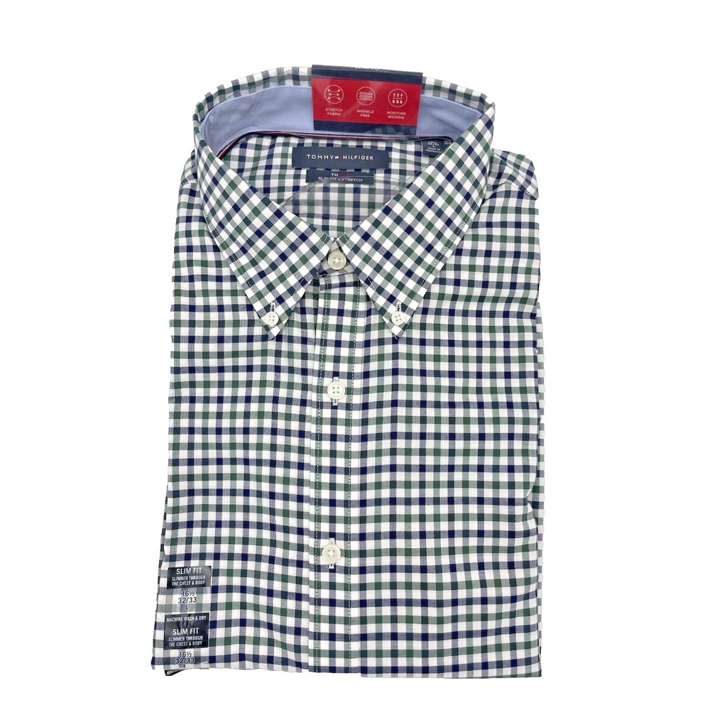 NWT Tommy Hilfiger Men's Dress Shirt‎ Slim Fit 16.5 in, 32-33 Sz L Plaid
